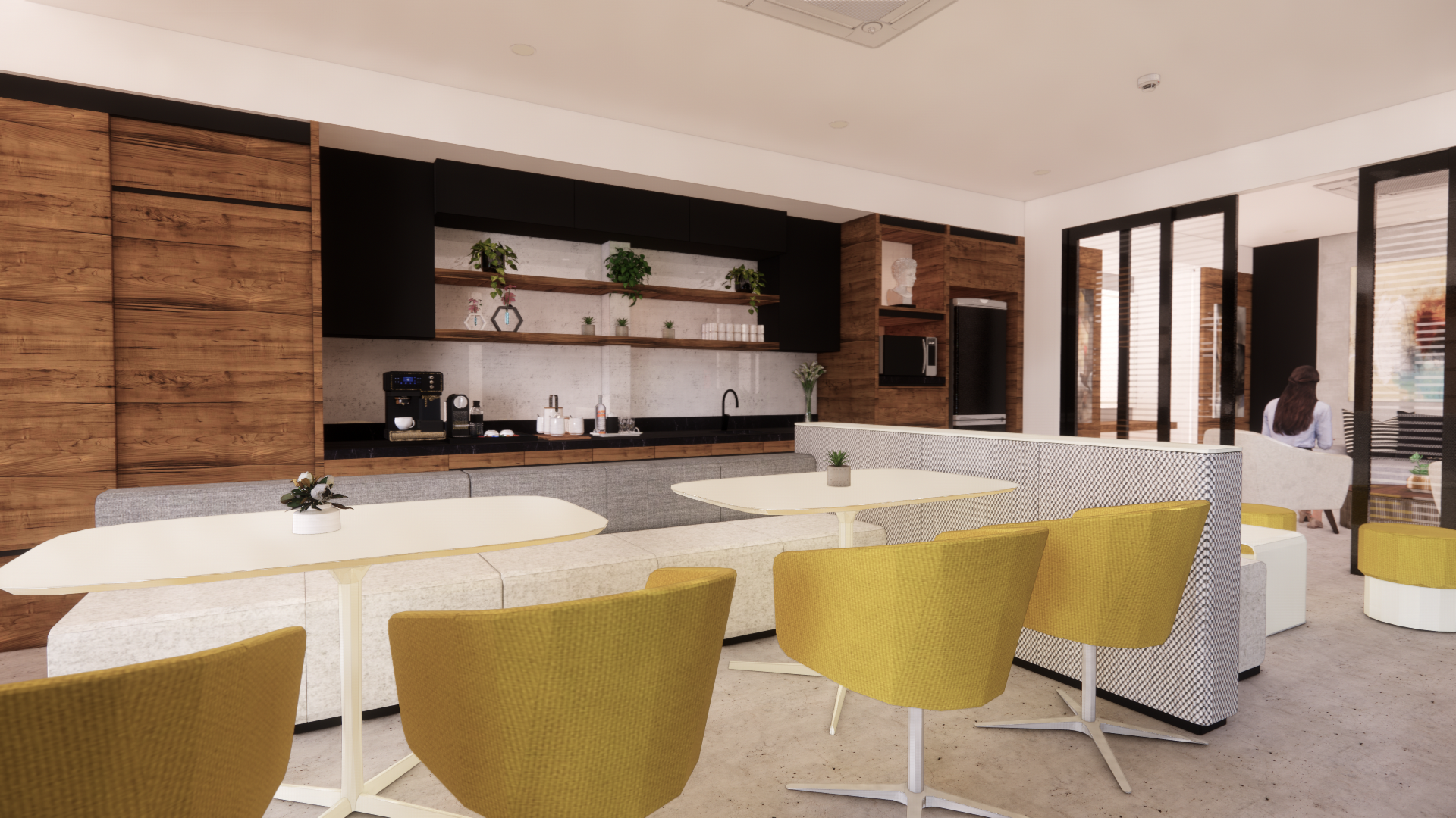 Crew lounge with coffee bar and seating